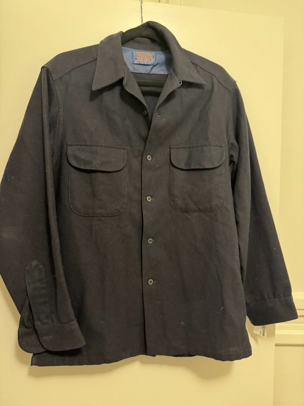Vintage 100% Virgin Wool Board Shirt, Navy Blue, Size Medium